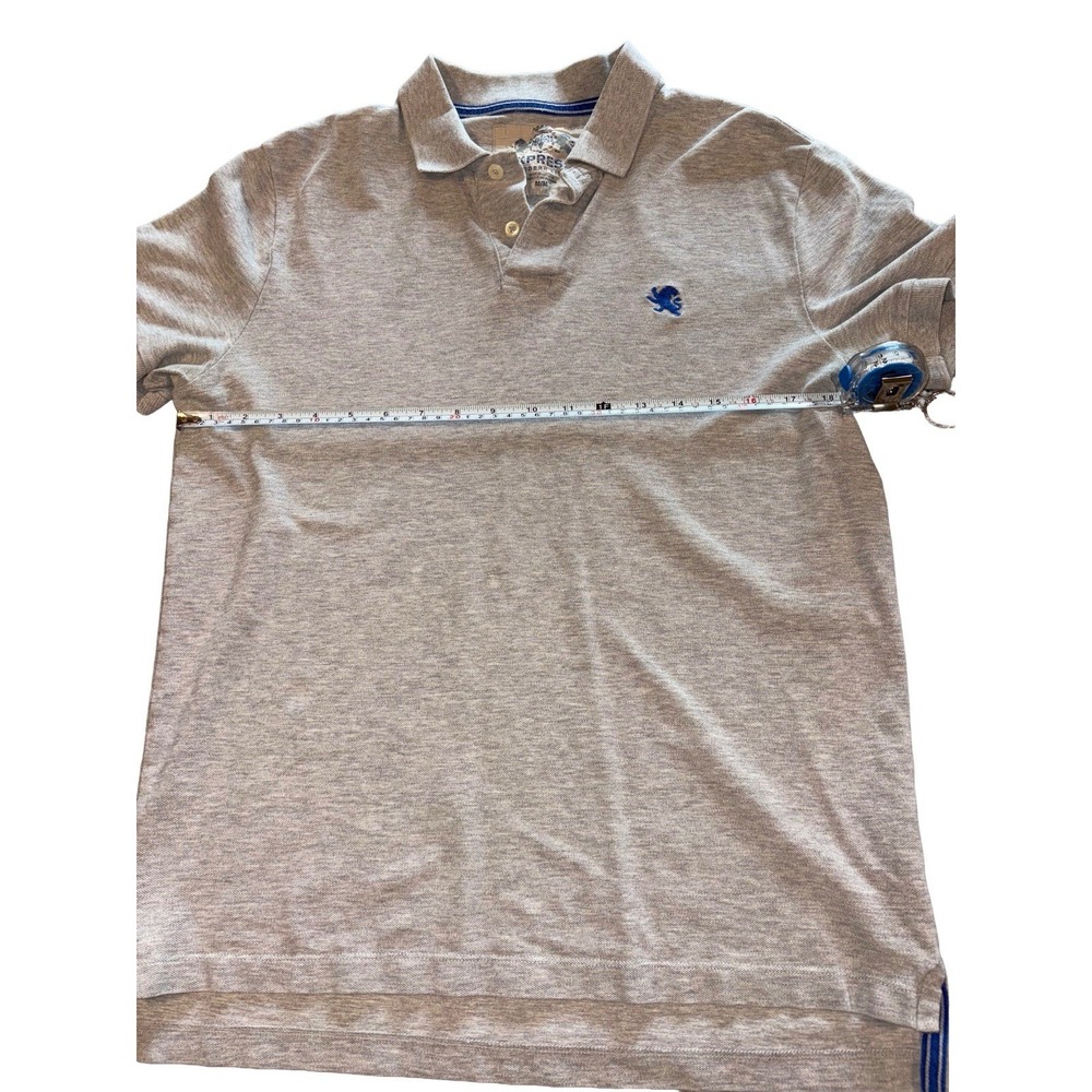 Men's Express Modern‎ Fit Size Medium Gray Royal Blue Short Sleeve Polo Emblem - Picture 2 of 7